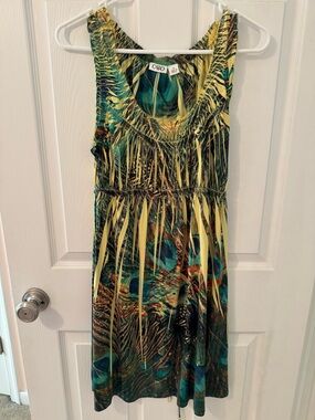 Cato Green & Yellow Printed Sleeveless Dress